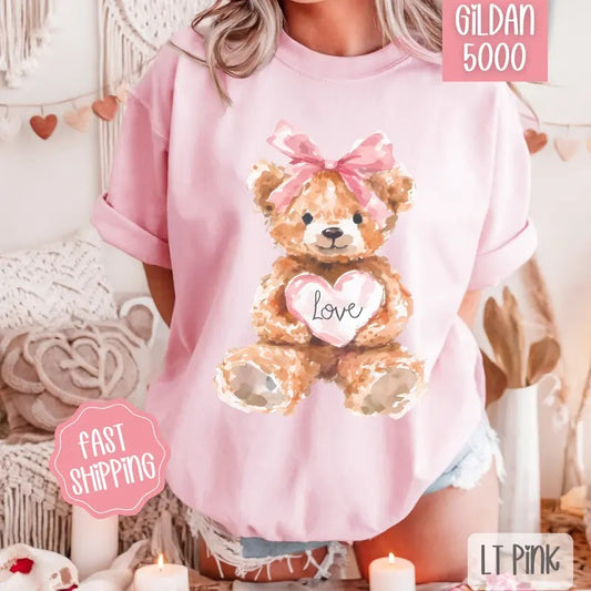 Love Teddy Bear Shirt Gildan, Valentine's Day Women's Tee, Holiday Women's Tshirt Plus Sizes