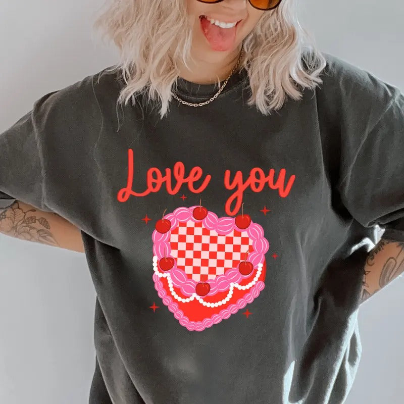 Love You Cake Shirt~ Unisex Apparel Relaxed Fit Printed In The USA Clothing Womenswear Casual Comfort Cotton Top Athletic Boho Chic