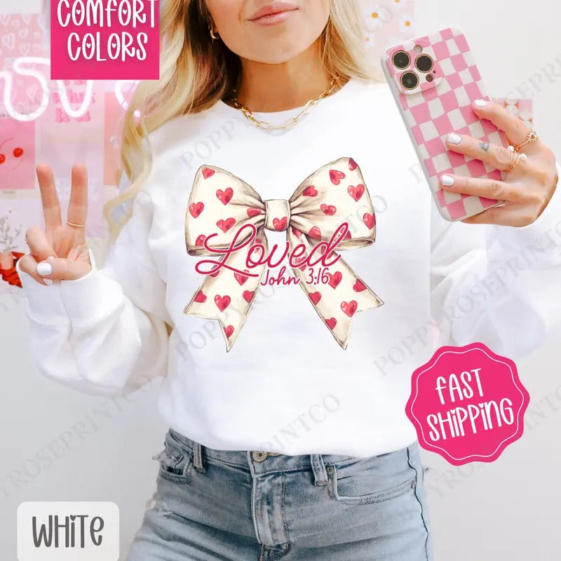 Loved Bow Valentines Sweatshirt Comfort Colors, Valentine's Day Women's Crewneck, Holiday Women's Sweater valentine sweatshirt valentine day