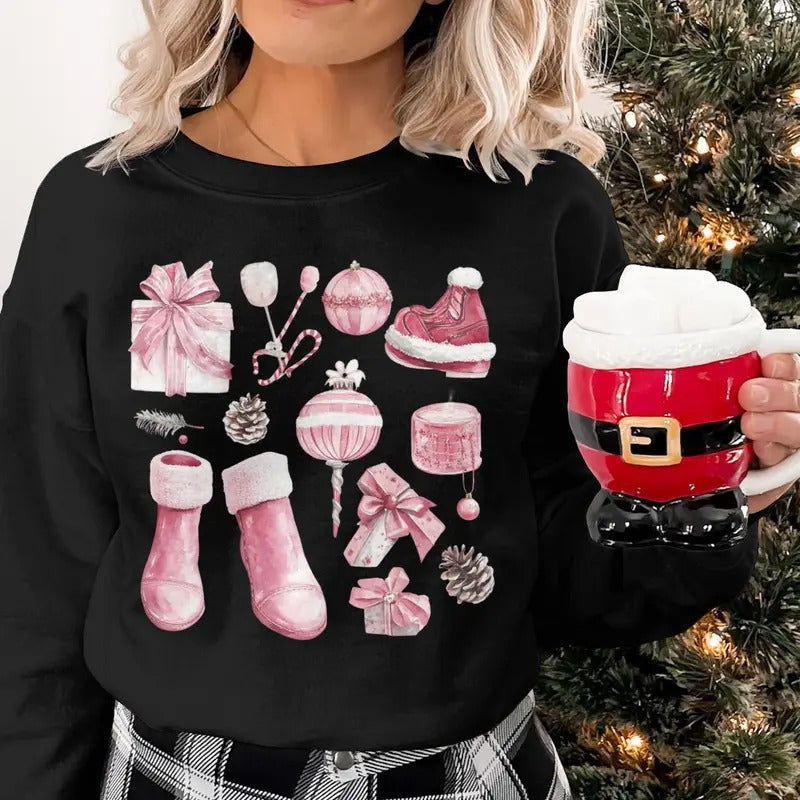 Lovely Shoes Christmas Shirt, Xmas coquette sweatshirt, Pink Gift Xmas Shirt, Merry Xmas Candy, Classic Holidays, Gift for Women, Girly T Shirt Lady