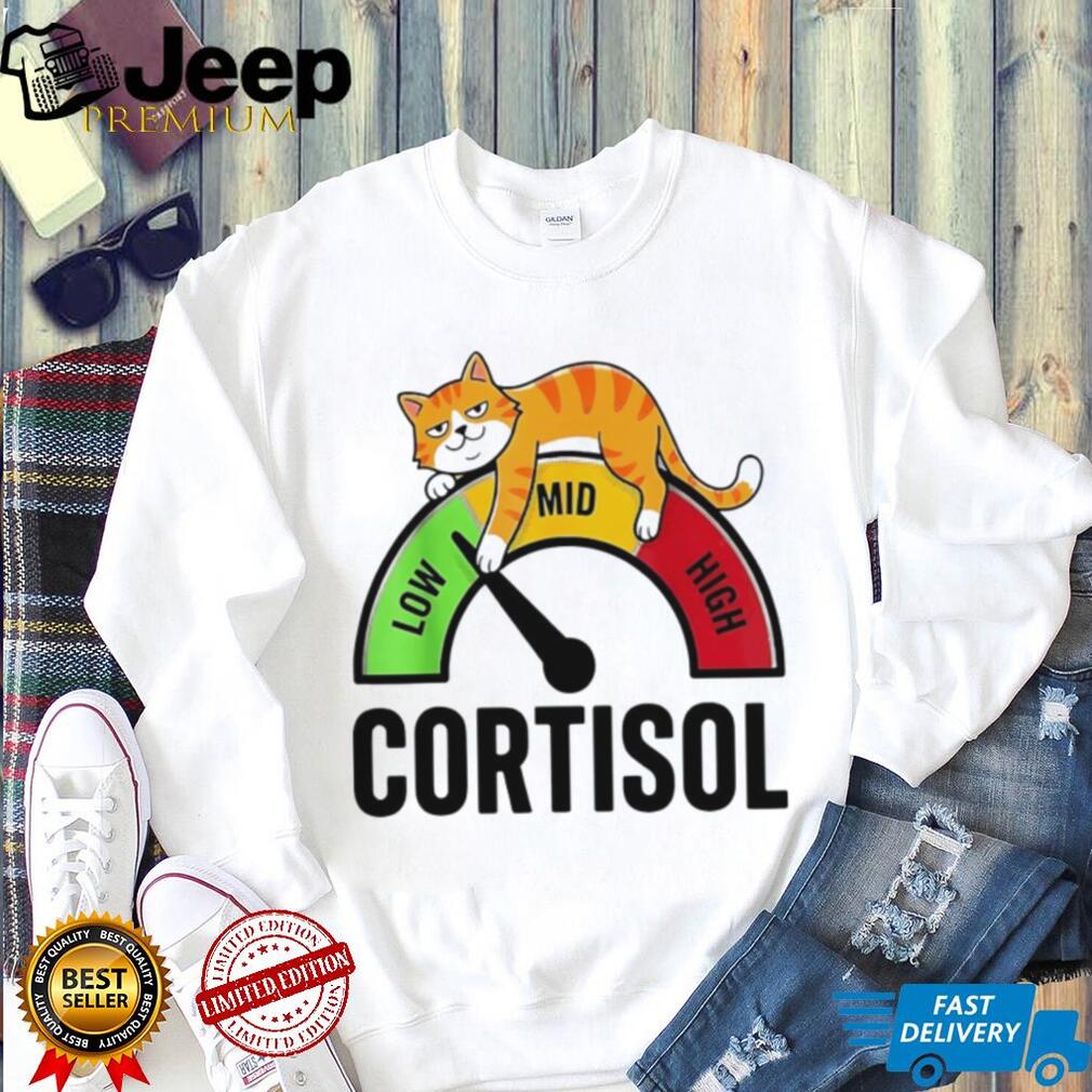 Low Mid High Cortisol Levels Funny Ginger Cat Stress Meter Tee