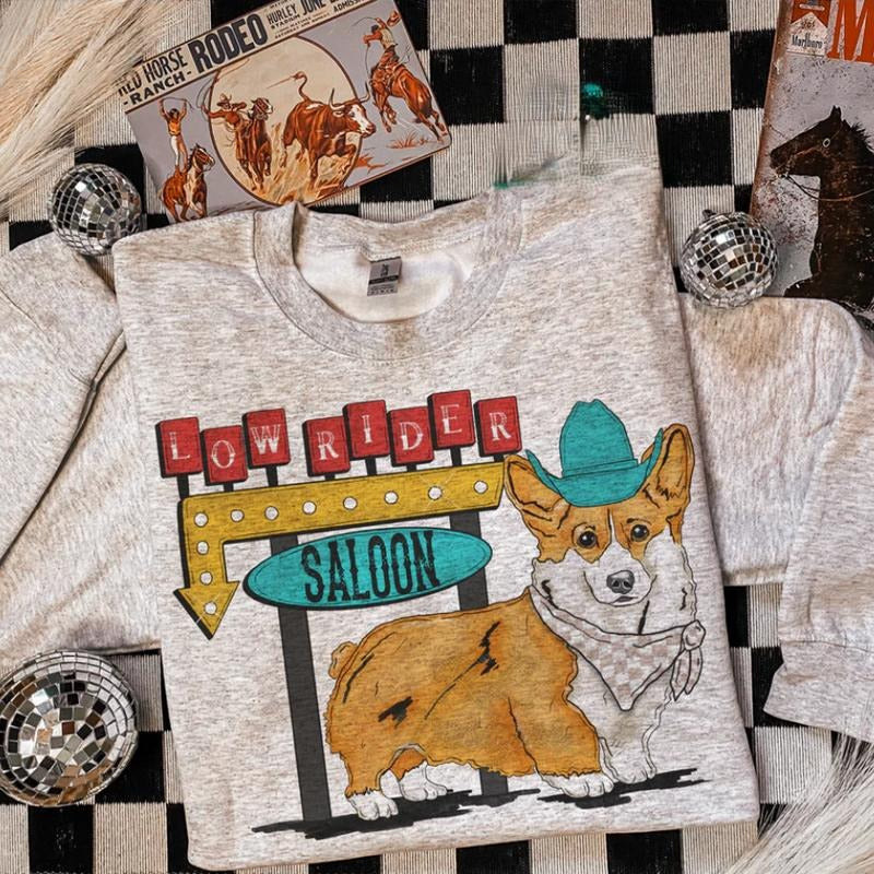 Low Rider Saloon Corgi Sweatshirt, western clothing, western outfits women, western tops, T-shirt and Hoodie | WearSparks.com