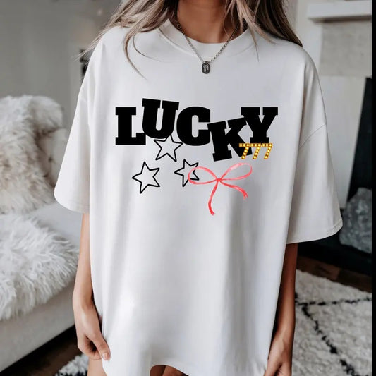 Lucky 777 Graphic Shirt ~ Unisex Apparel Relaxed Fit Printed In The USA Clothing Womenswear Casual Comfort Cotton Top Athletic Boho Chic