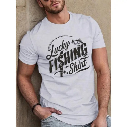 Lucky Catch Fitted T-Shirt for Men - Sweat-Wicking, Freedom of Movement, Comfortable Fishing Shirt - Emblem Design, Breathable, Quick-Drying, Ideal for Outdoor Activities Made in USA