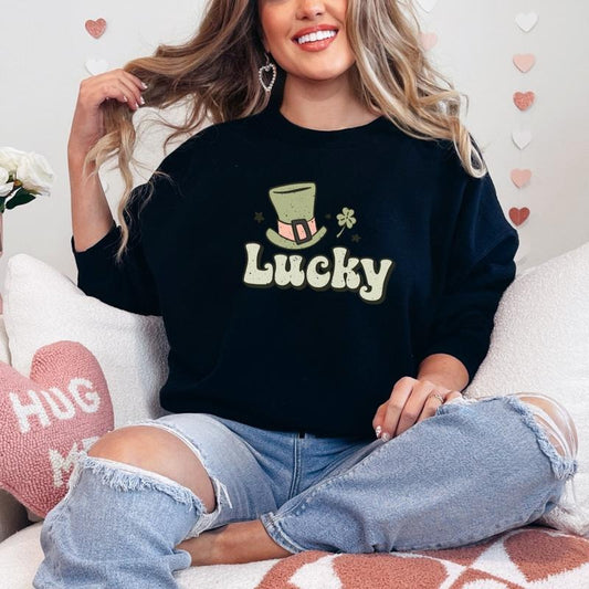Lucky Distressed Printed Sweatshirt, Lucky Sweatshirt, Lucky Distressed Sweater, Printed Comfort Colors T-Shirt, Full Color Print