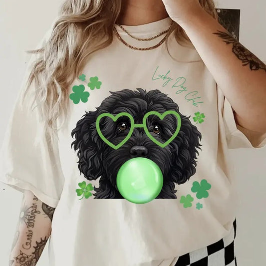 Lucky Dog Black Goldendoodle Shirt ~ Unisex Apparel Relaxed Fit Printed In The USA Clothing Womenswear Casual Comfort Cotton Top Athletic Boho Chic