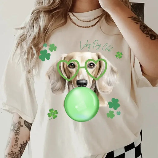 Lucky Dog Blonde Dachshund Shirt ~ Unisex Apparel Relaxed Fit Printed In The USA Clothing Womenswear Casual Comfort Cotton Top Athletic Boho Chic