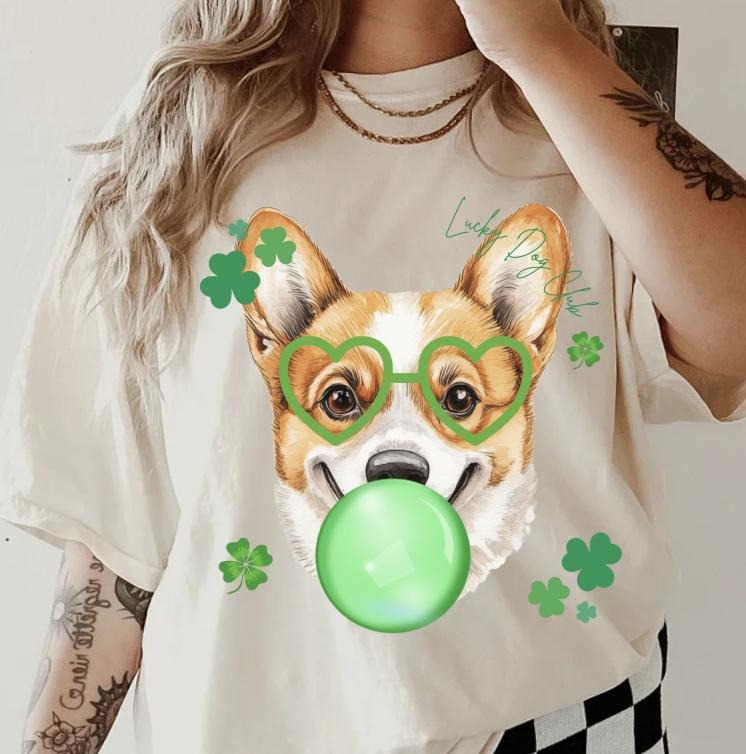 Lucky Dog Corgi Shirt ~ Unisex Apparel Relaxed Fit Printed In The USA Clothing Womenswear Casual Comfort Cotton Top Athletic Boho Chic