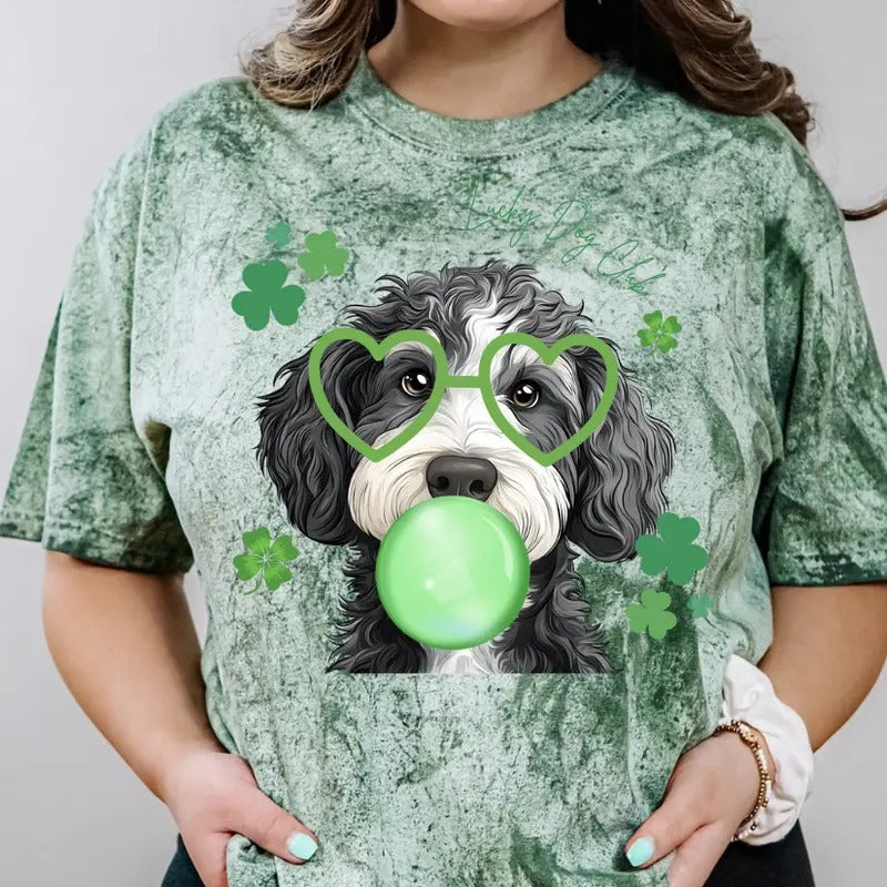 Lucky Dog Grey and White Bernedoodle Shirt ~ Unisex Apparel Relaxed Fit Printed In The USA Clothing Womenswear Casual Comfort Cotton Top Athletic Boho Chic