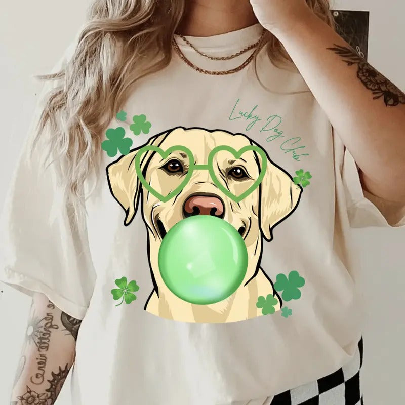 Lucky Dog YELLOW LAB Shirt ~ Unisex Apparel Relaxed Fit Printed In The USA Clothing Womenswear Casual Comfort Cotton Top Athletic Boho Chic