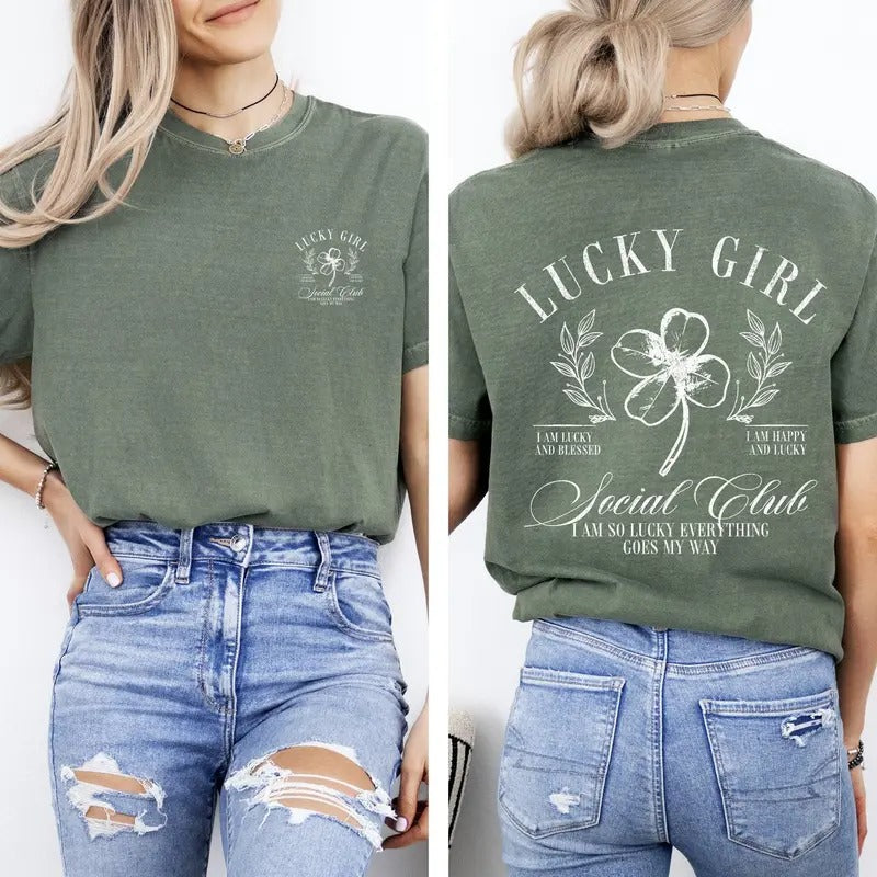 Lucky Girl Social Club, St Patrick's Day, Shamrock, Clover, Lucky, Leprechaun Tshirt, Women's Comfort Colors Tee