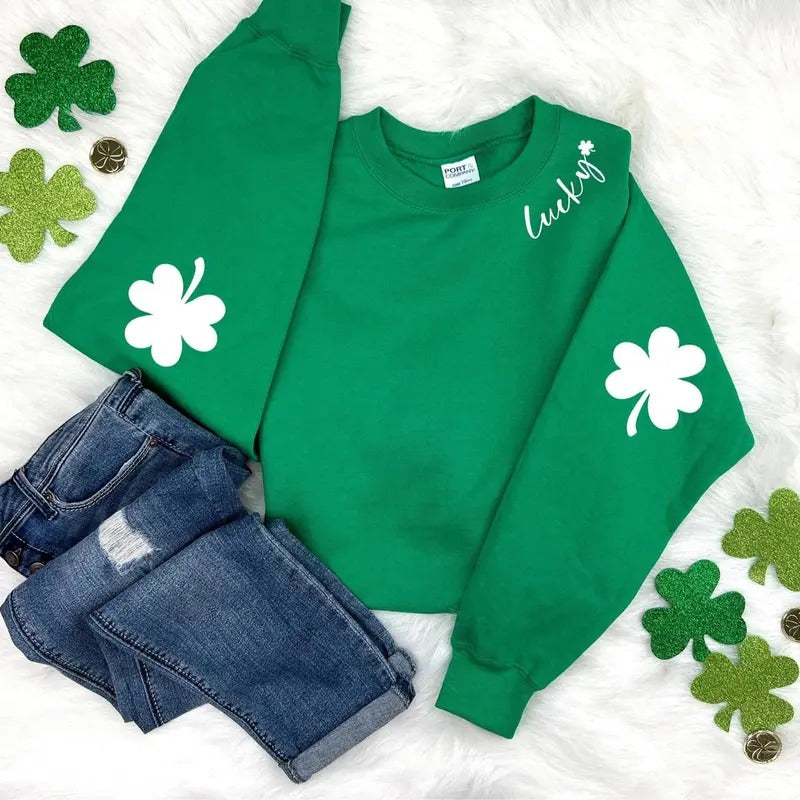 Lucky St Patricks Day 3 Side Sweatshirt, Lucky Sweatshirt, St Patty's Glitter Sweatshirt, Women's Lucky Crewneck Sweatshirt, Women's St Patrick's Day Sweatshirt, Lucky Shirt,  Womens Shamrock Sweatshirt, Four Leaf Clover, St Patricks Day Outfit