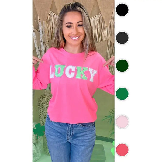 Lucky St Patricks Day Sequin Graphic Long Sleeve Shirt Hoodie, Sweatshirt | WearSparks.com