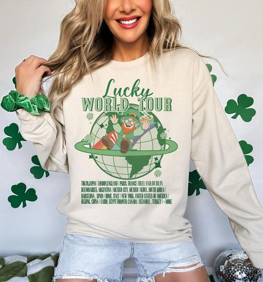 Lucky World Tour Leprechaun St Patrick's Day St Patrick's Shirt Funny St Patrick's Retro
