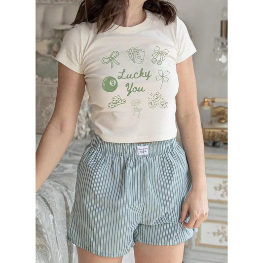 Lucky You Baby Tee, Lucky Girl Baby Tee, Luck You Crop Top, Trendy Y2k Shirt, Shamrock Baby Tee, Ireland Baby Tee, Y2K Baby Tee