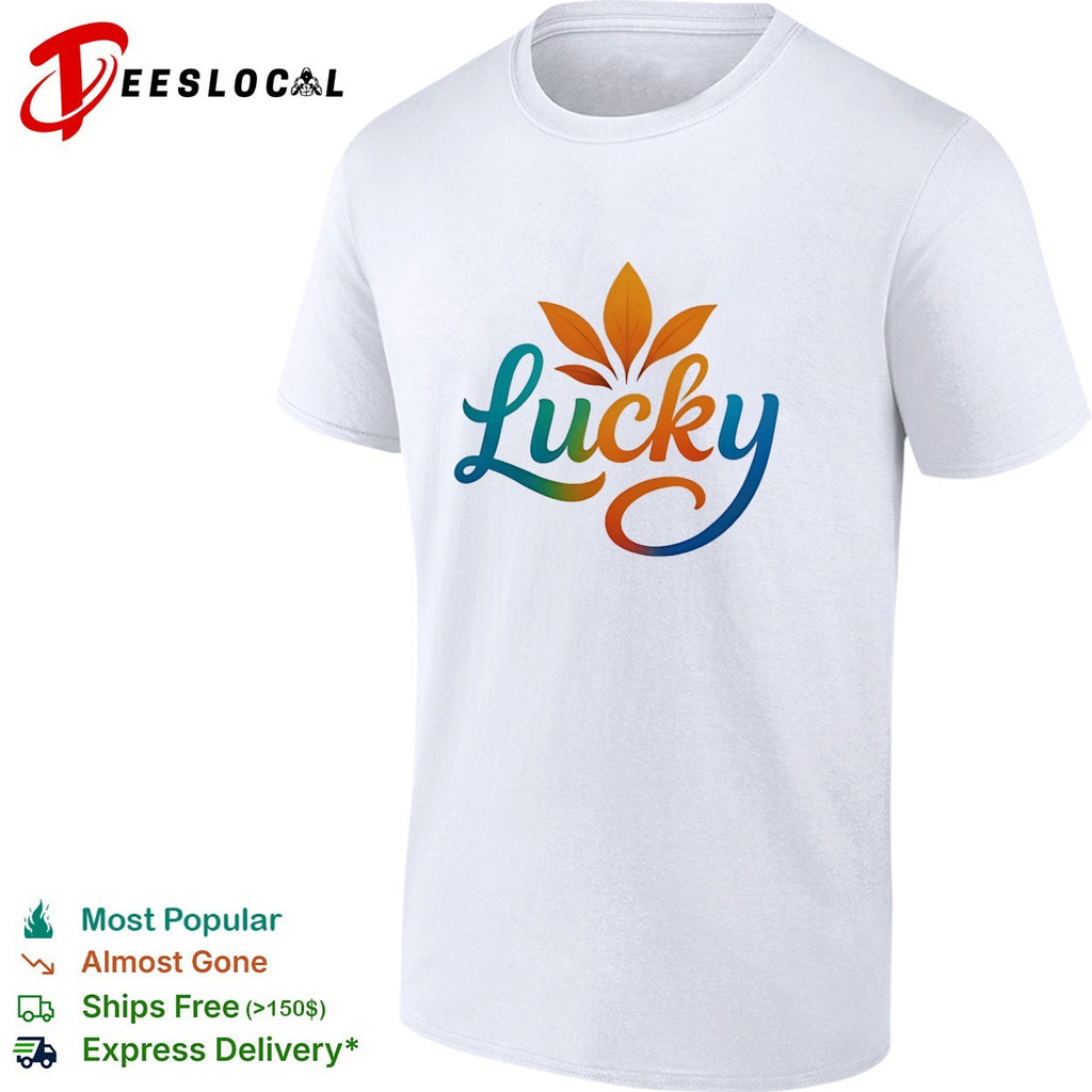 Lucky typography with leaves shirt