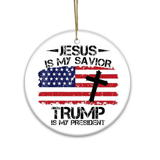 MAGA Trump Ornament 2024 America Christmas, Jesus Is My Savior Trump Is My President, Trump Supporters Gift, Patriotic Holiday Decor