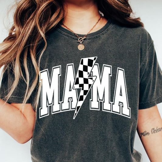 MAMA BOLT CHECKERED SHIRT, COMFORT COLORS CASUAL COTTON T-SHIRT FOR MOMS Fabric Top