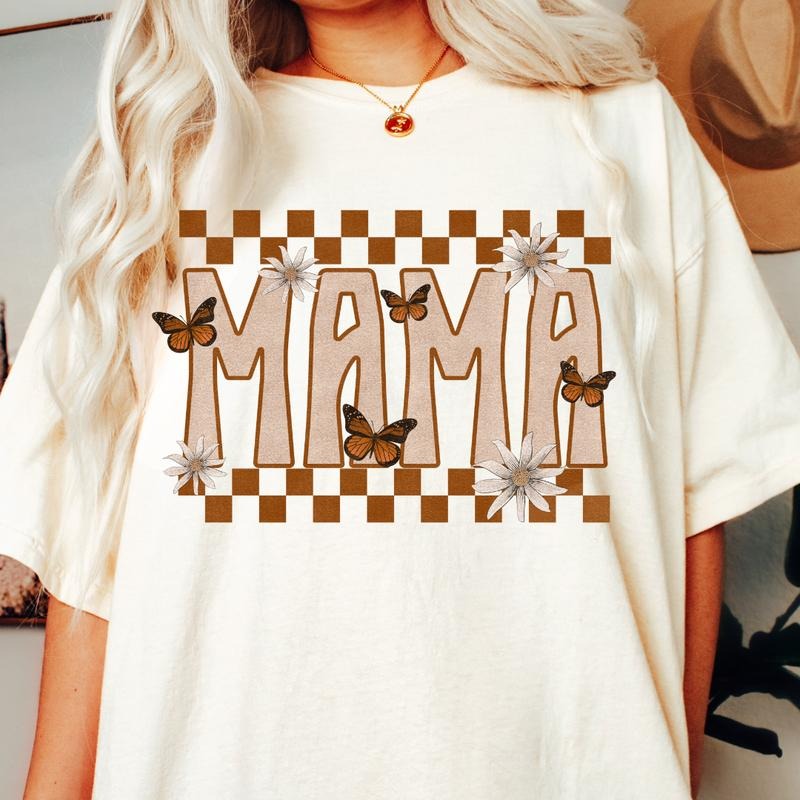 MAMA BUTTERFLY T-SHIRT SHIRT, COMFORT COLORS CASUAL COTTON T-SHIRT FOR MOMS Fabric Topstyle{n002}2