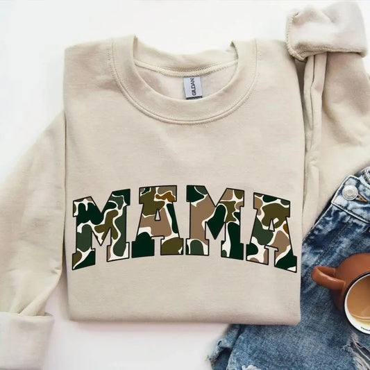 MAMA Camo Old School Bottomland Pattern Crewneck Sweatshirt, Hunting Mama, Hunting Season Unisex Shirt