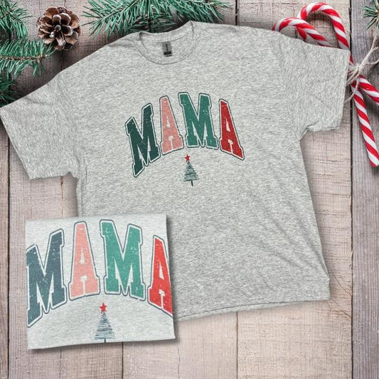 MAMA Christmas Tree Varsity T-shirt- Longsleeve- Crewneck