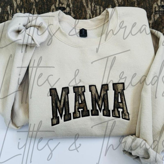 MAMA Embroidered Camo Pullover - Womenswear with Embroidered Text, Casual Style, Comfortable Fit
