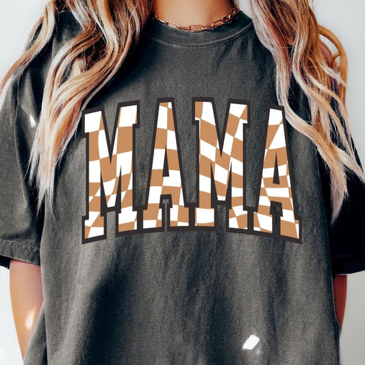 MAMA RETRO CHECKERED 2 SHIRT, COMFORT COLORS CASUAL COTTON T-SHIRT FOR MOMS Top Womenswear