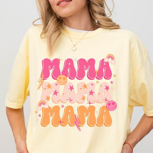 MAMA RETRO COLORFUL SHIRT, COMFORT COLORS CASUAL COTTON T-SHIRT FOR MOMS Fabric Oversized