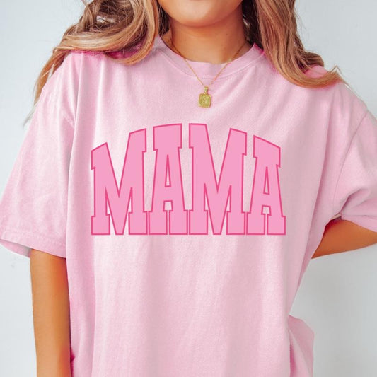 MAMA VARSITY FONT SHIRT, COMFORT COLORS CASUAL COTTON T-SHIRT FOR MOMS Fabric Top