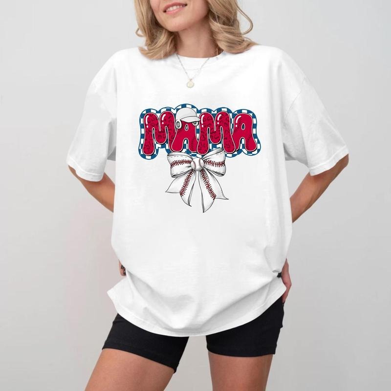 MAMA White Bow T-shirt, Soft Cotton Unisex Crewneck