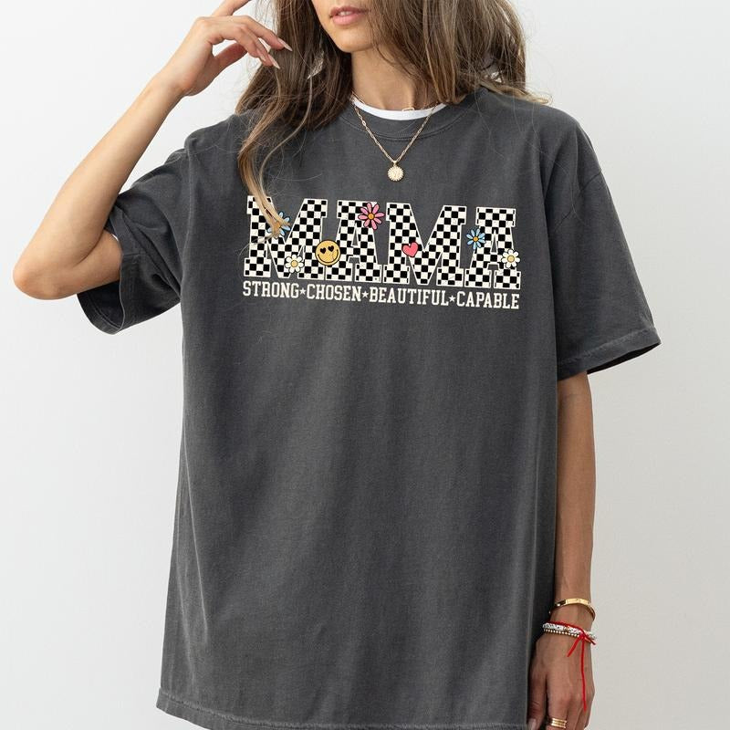 MAPTEES Checkered Mama Comfort Colors Shirt, Mom Life T-shirt, Motherhood Graphic Tee, Retro Mama Clothing, Gift For Wife, Mother's Day Gifts