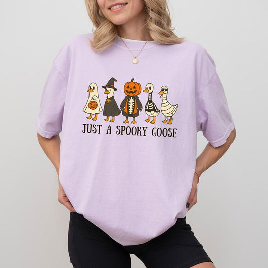 MAPTEES Just A Spooky Goose Comfort Colors Shirt, Funny Goose Halloween Graphic Tee, Cute Spooky Vibes T-shirt, Goose in Halloween Costumes Outfits