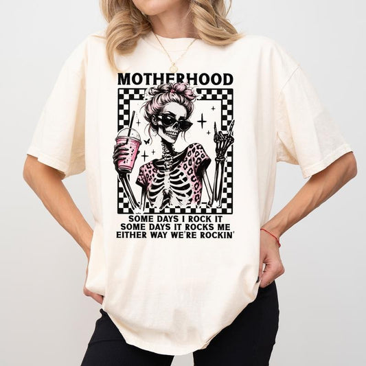 MAPTEES Motherhood Comfort Colors Shirt, Cool Mom T-shirt, Funny Mom Life Graphic Tee, Funny Leopard Skeleton Mama Clothing, Mother's Day Gifts
