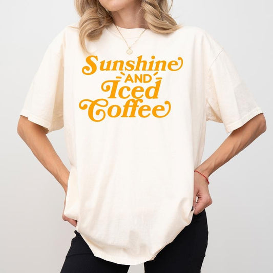 MAPTEES Sunshine And Iced Coffee Comfort Colors Shirt, Summer Time T-shirt, Iced Coffee Lover Graphic Tee, Summer Vibes Clothing, Vacation Outfits