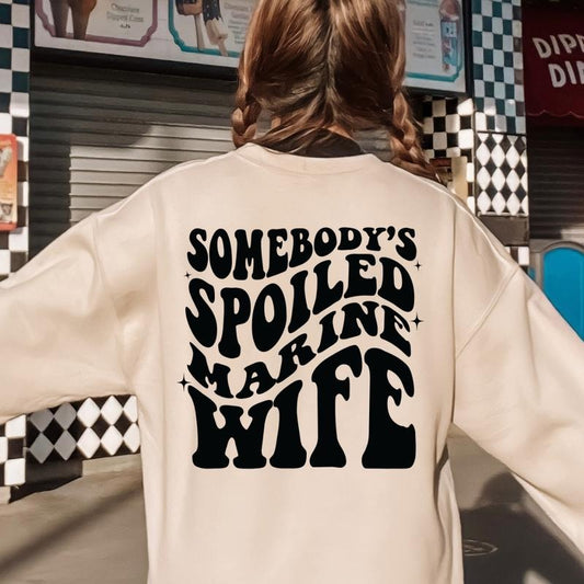 MARINE WIFE SWEATSHIRT (Crewneck Sweatshirt, Unisex Fit, Causal Sweatshirt for Christmas, Christmas Holiday Sweatshirt) Collar Womenswear Garment Hoodie