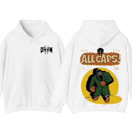 MF Doom Madlib All Caps 2 Side Hoodie, Unisex Hoodie Fabric Menswear Aesthetic Thermal