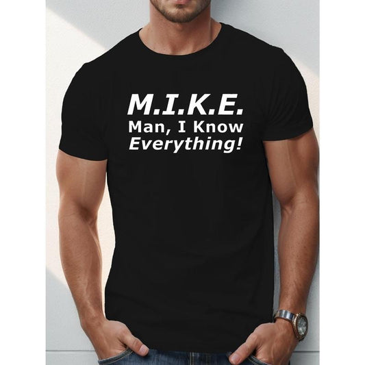 MIKE Men's Casual Short Sleeve T-Shirt - Breathable Polyester, Geometric Print, Round Neck - Perfect for Summer Made in USA