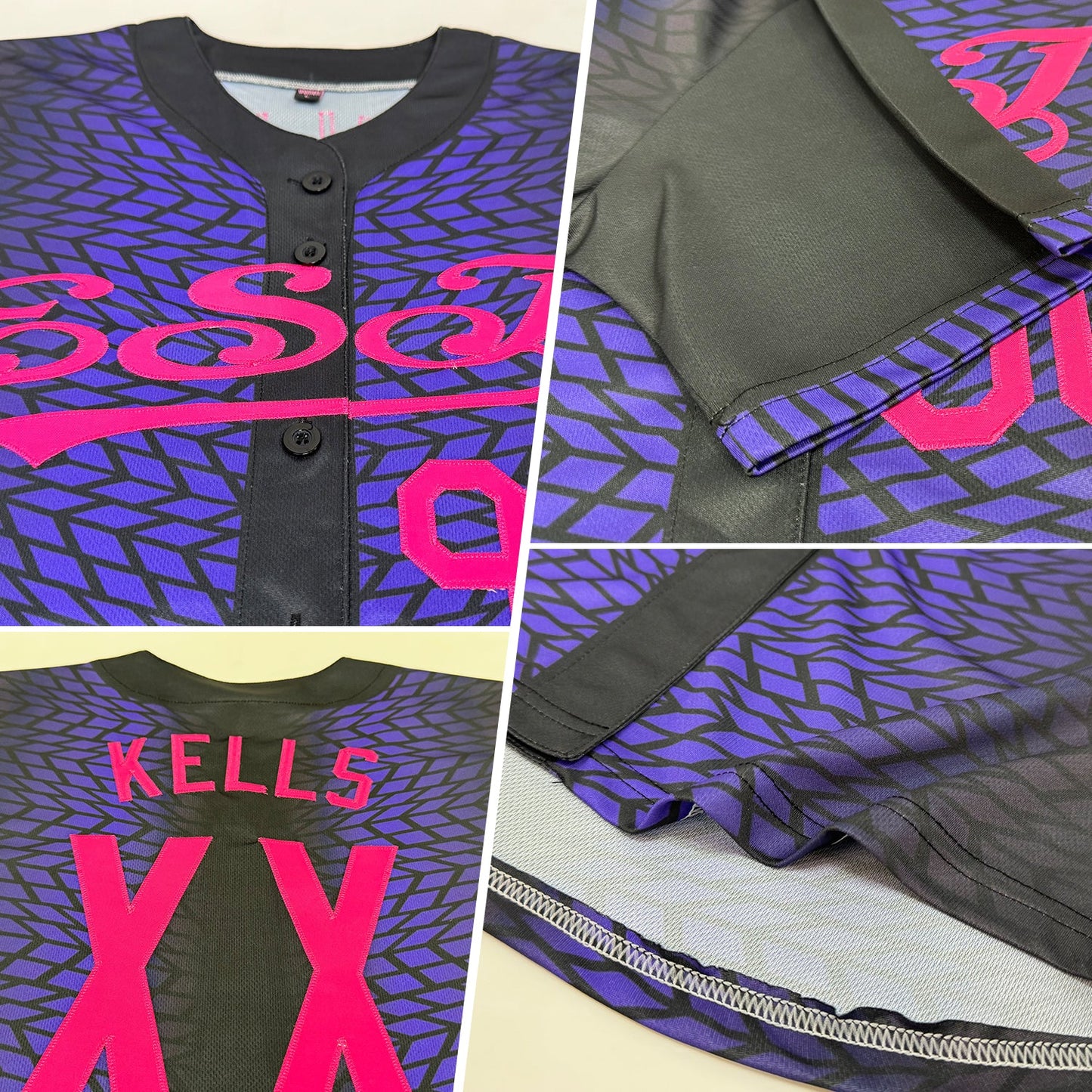 Custom Black Pink-Purple 3D Pattern Design Geometric Shapes Authentic Baseball Jersey