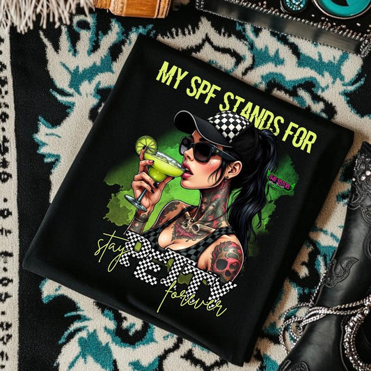 MY SPF STANDS FOR STAY PETTY FOREVER Women's Casual Graphic Tee Short Sleeve Cotton Poly Blend Snarky Offensive Shirt Comfortable Fit Hoodie Unisex