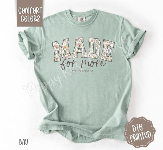Made For More Christian Graphic Tee for Women, Comfort Colors Short Sleeve, Crew Neck, Casual Summer Top, 100% US Cotton