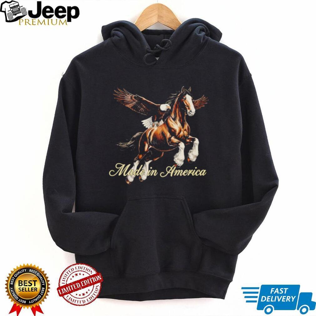 Made In America Patriotic Bald Eagle and Horse Graphic T shirt