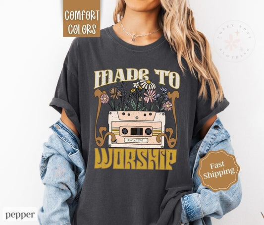 Made To Worship Shirt Comfort Colors, Christian Tees for Women, Religious Tshirts