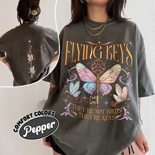 Magical Flying Keys Comfort Colors Shirt, Wizard School T Shirt, HP Inspired Two Sided Shirts, Gift For HP Fan, Bookish Tee, They're Keys Womenswear Tee, Forbidden Forest Shirt, Hogwarts Magical Shirt