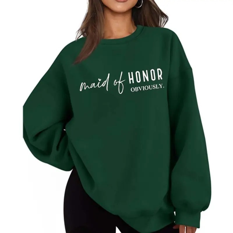 Maid of Honor Obviously Funny Sweater Casual Street Style Fleece Crewneck Pullover Sweatshirt Tops Trendy For Women For...