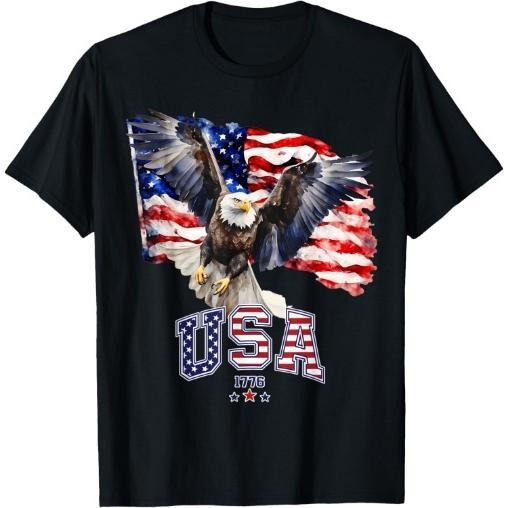 Majestic American Bald Eagle With Usa Flag 4Th Of July T-Shirt Made in USA