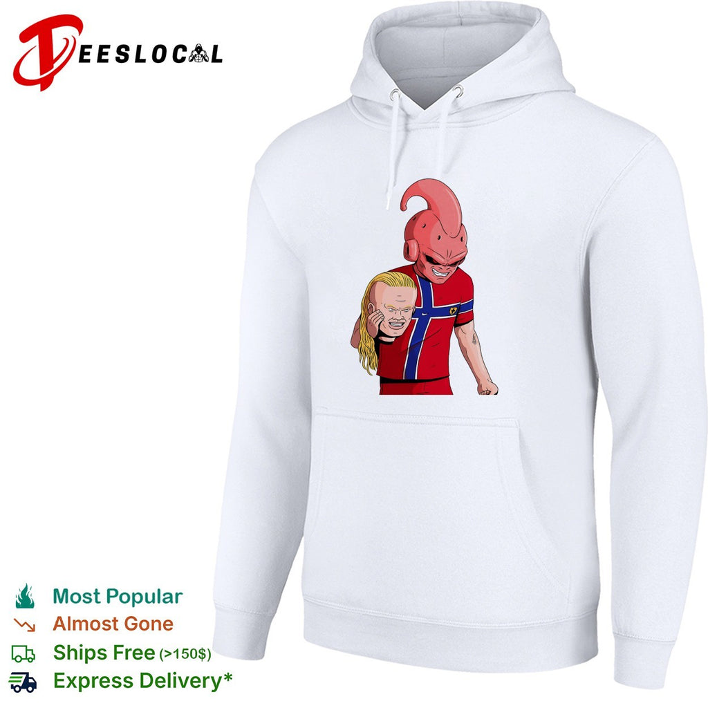 Majin Buu holding Erling Haaland head Norway shirt