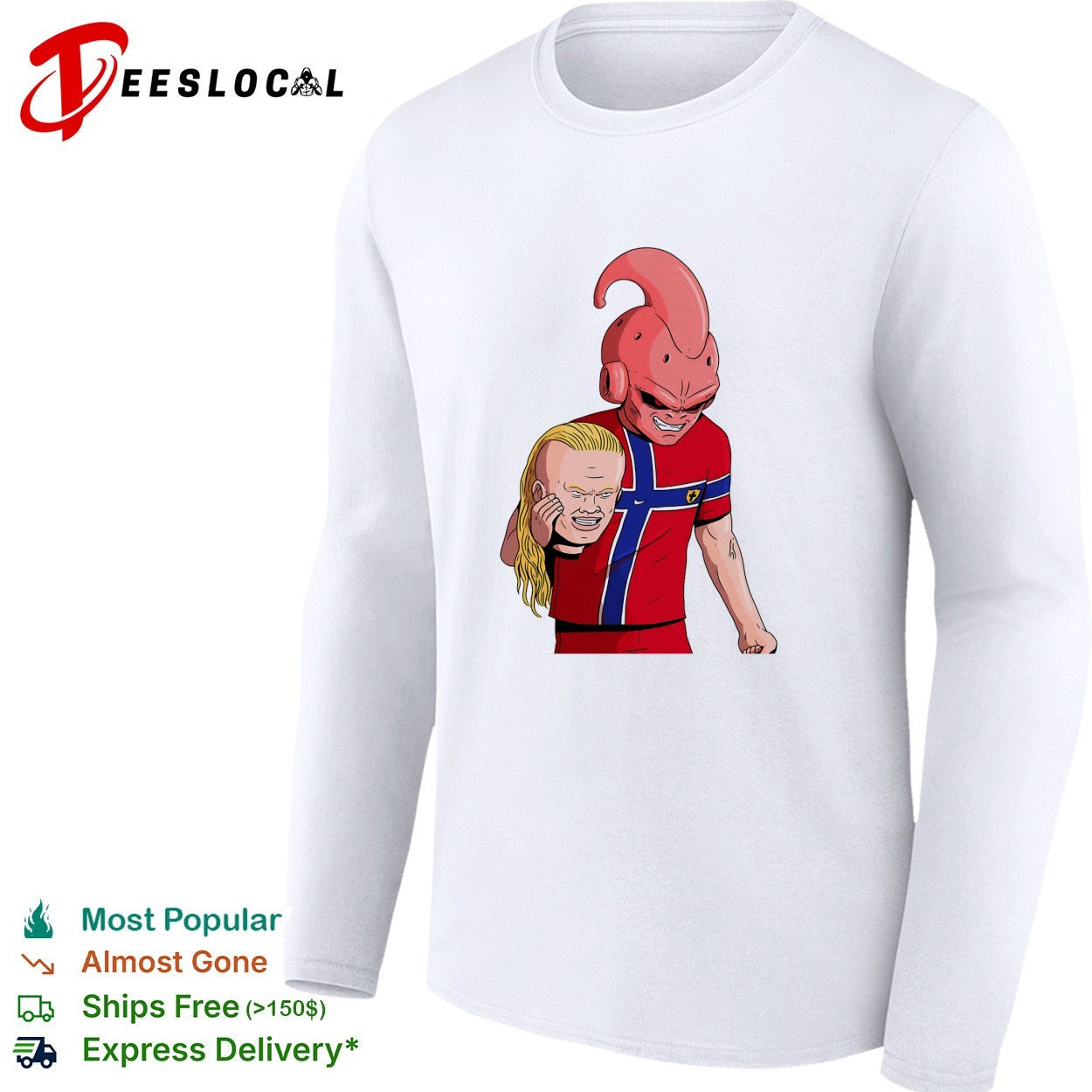 Majin Buu holding Erling Haaland head Norway shirt