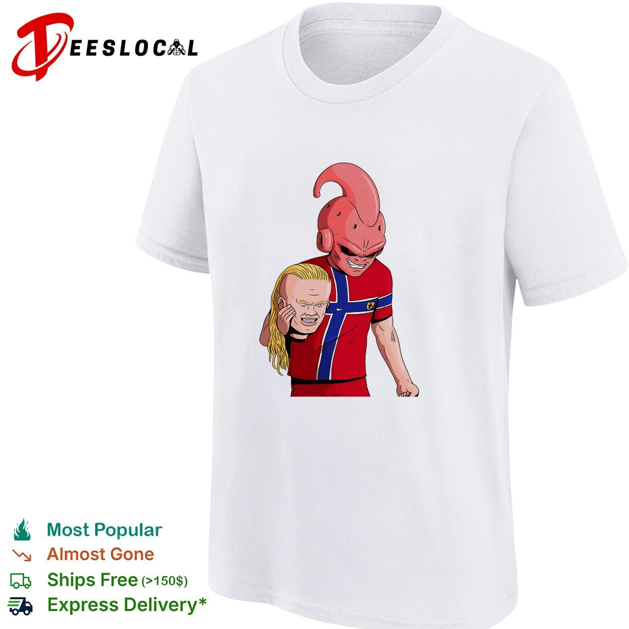 Majin Buu holding Erling Haaland head Norway shirt