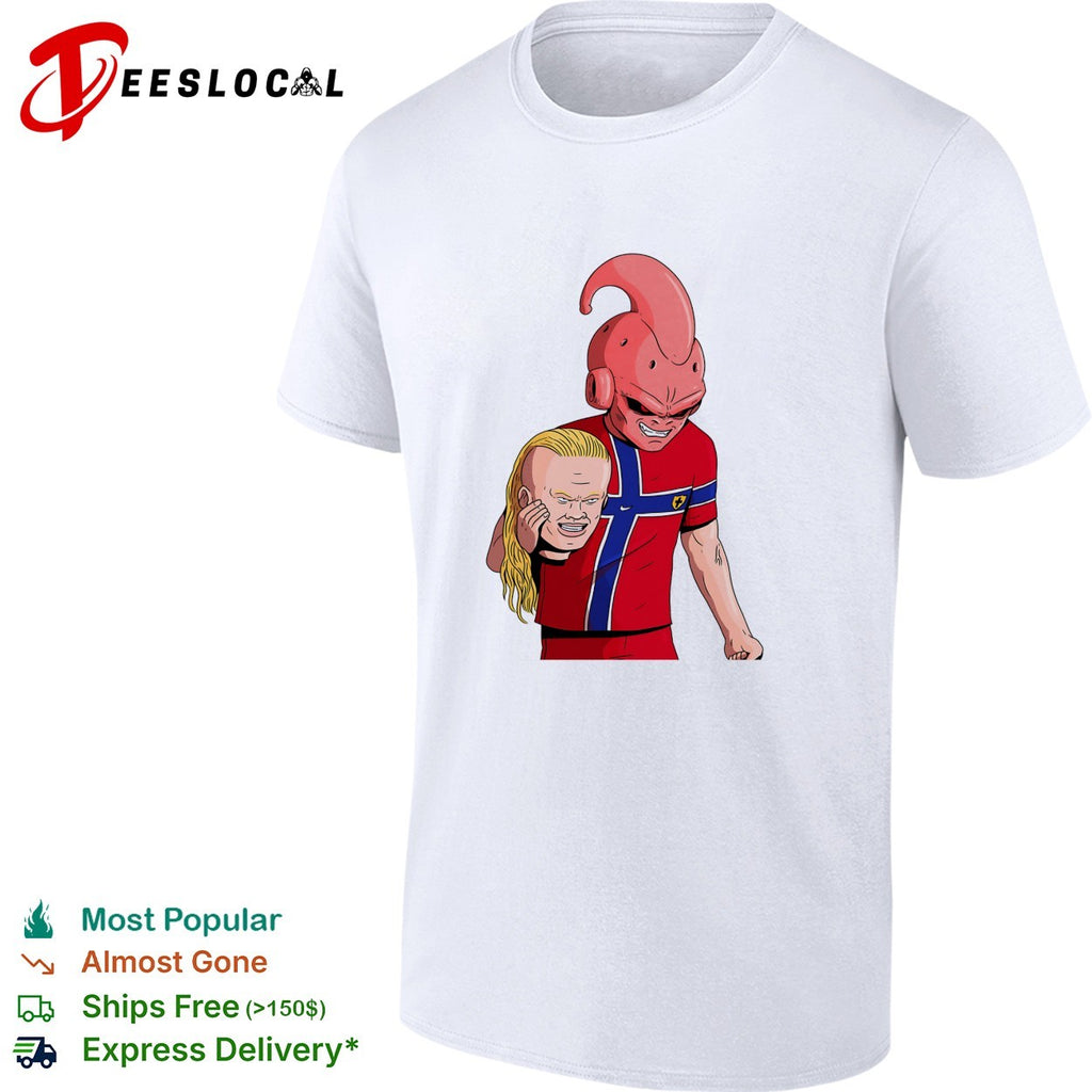 Majin Buu holding Erling Haaland head Norway shirt