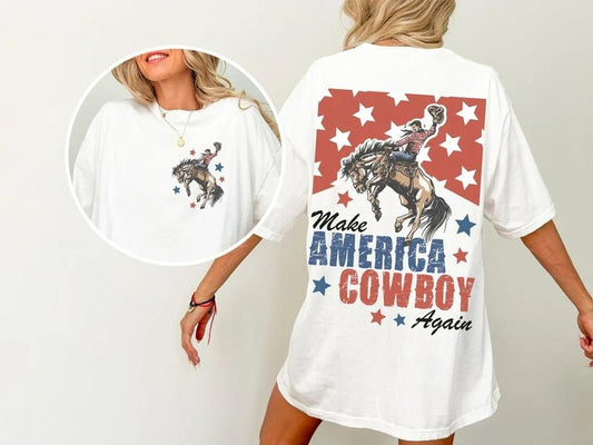 Make America Cowboy Again Shirt - Bucking Bronco, Summer Casual Crewneck Tee for Women Hoodie, Sweatshirt | WearSparks.com
